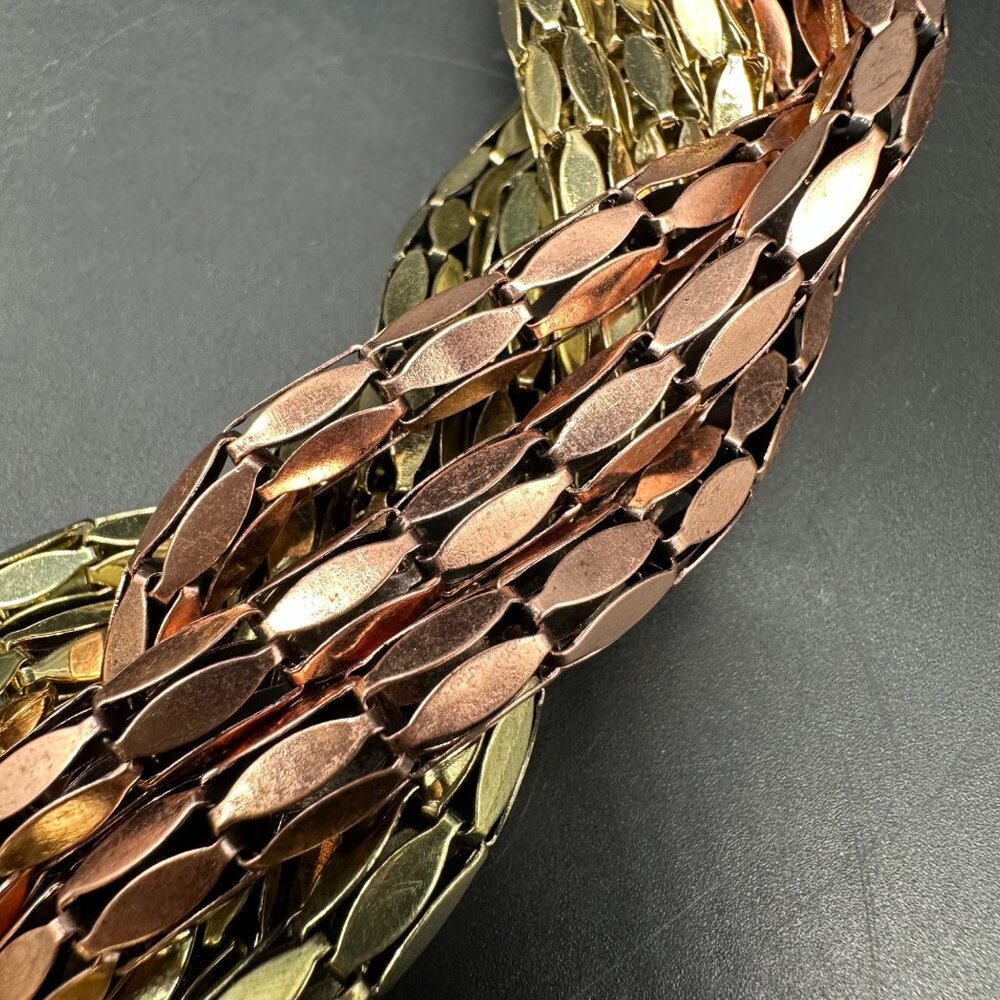 Vintage Braided Chain Necklace Copper Gold Tone Metal Multple Strands 1980s Glam - Picture 5 of 8
